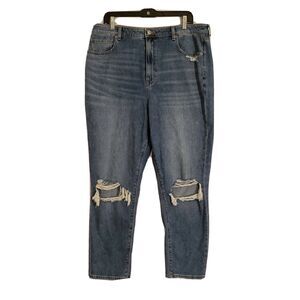 AMERICAN EAGLE JEANS WOMENS 18 COMFORT STRETCH WAIST BAND DISTRESSED BLUE DENIM